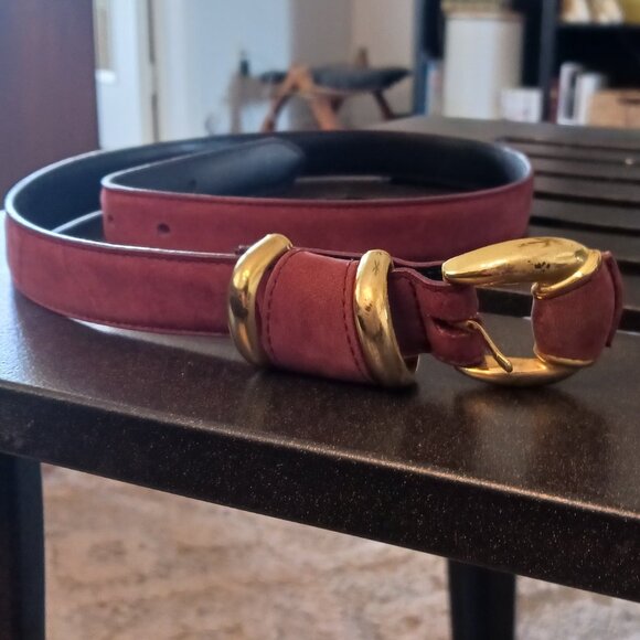 VTG New York Studios Dark Rose Color Suede/Leather Belt with Gold Hardware M - Picture 1 of 4